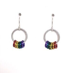 Rainbow Pride Earrings Silver Ear Wires Dangle Drop Earrings LGBTQ+ Chainmail